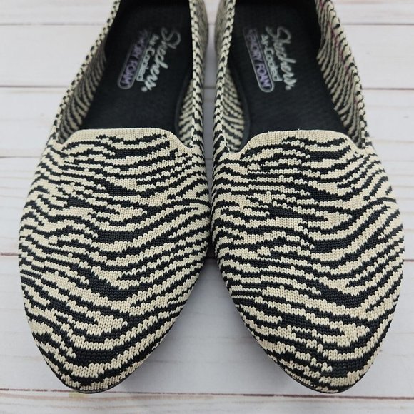 Skechers Cleo Knitty Kitty Size 8‎ Black Beige Memory Foam Stretch Flats Shoes - Picture 3 of 9